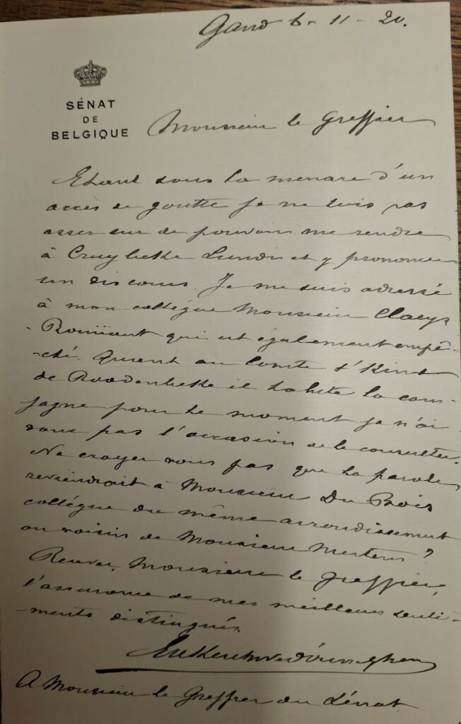 Note de Mr de Kerkhove (c) Archives du Sénat de Belgique