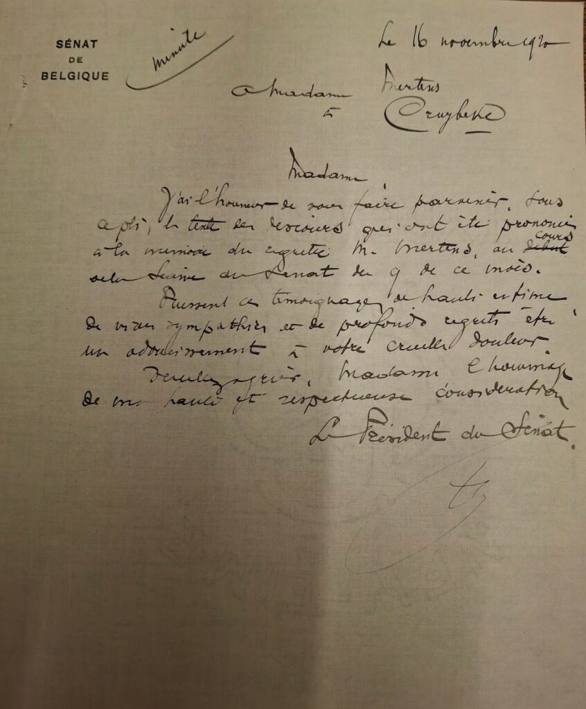 Lettre (c) Archives du Sénat de Belgique
