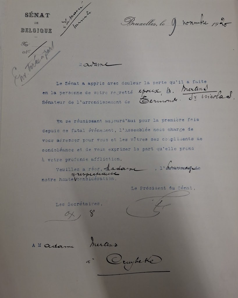 Télégramme (c) Archives du Sénat de Belgique