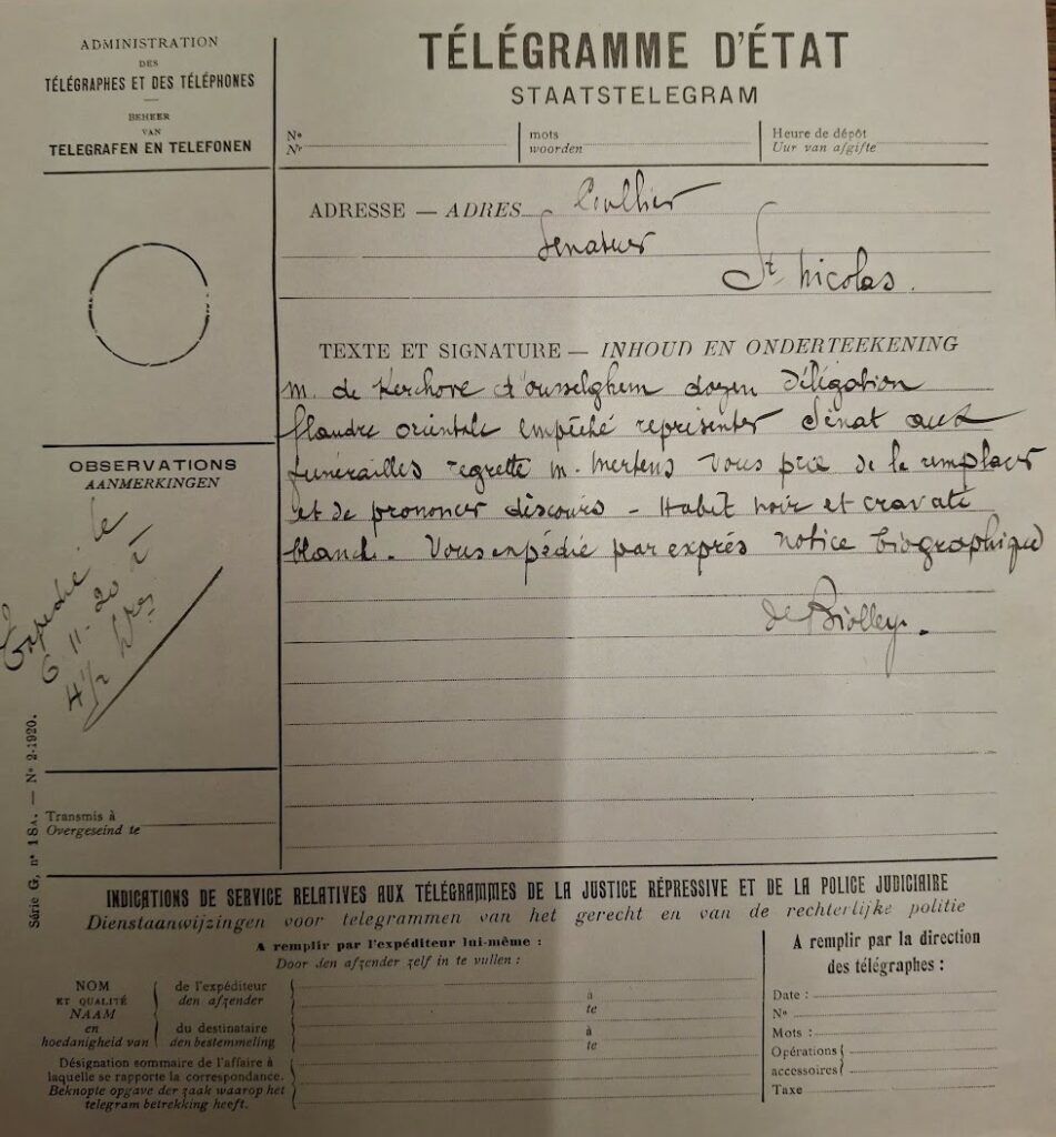 Télégramme (c) Archives du Sénat de Belgique